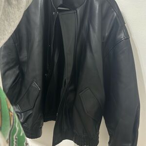 Leather bomber jacket